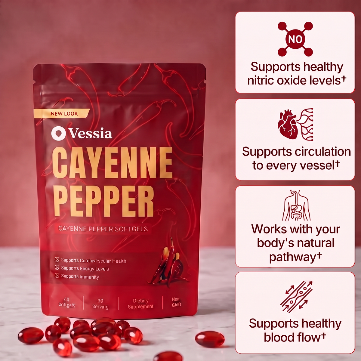 Vessia Cayenne Pepper Softgels buidel