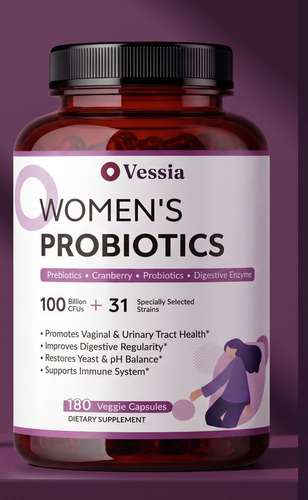 Vessia Women's Probiotic 100 Miljard CFU fles, 180 veggie capsules